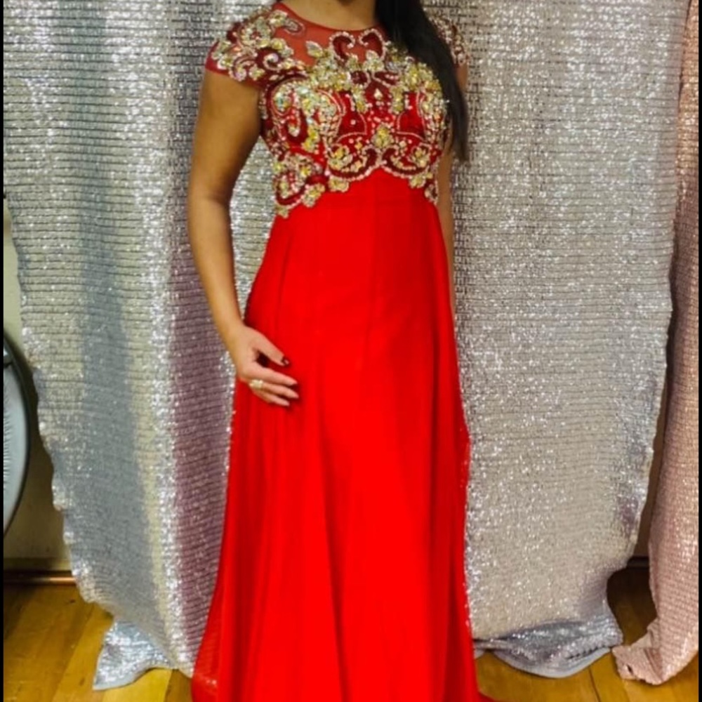 Red evening gown